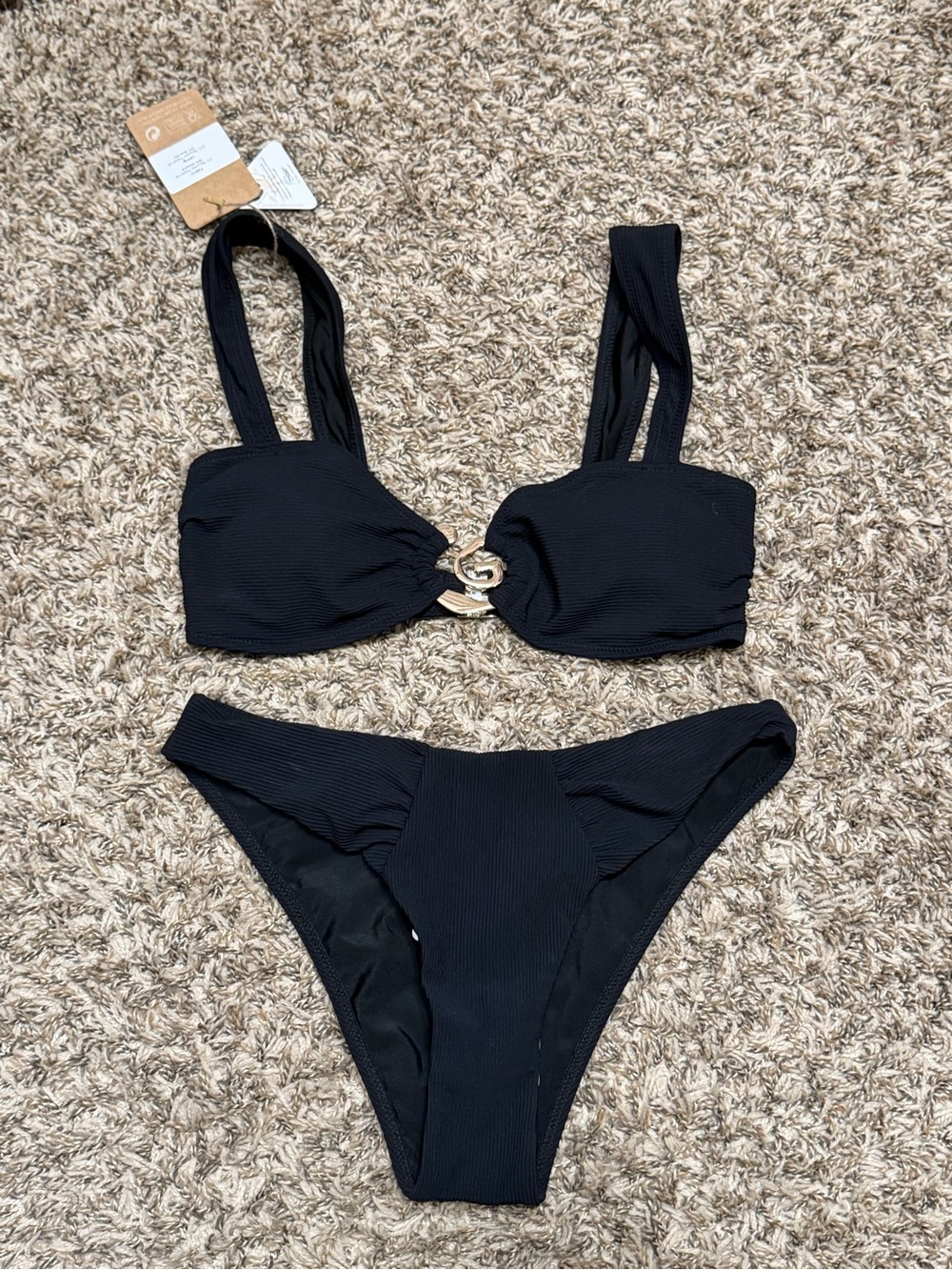 Women's Black Ring-Detail Bikini Set - Berlook
